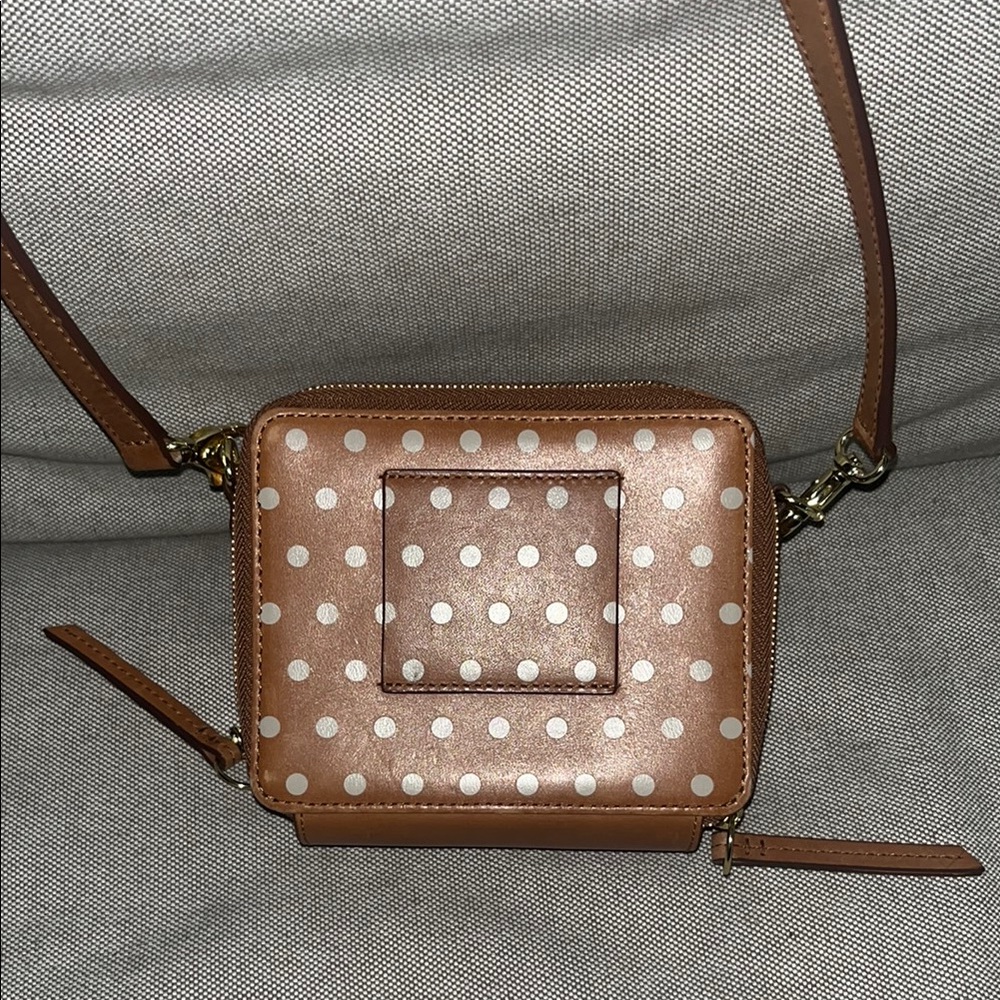 Fossil Leather Tan Polka Dot Crossbody Bag - Stylish Women's Shoulder Bag.